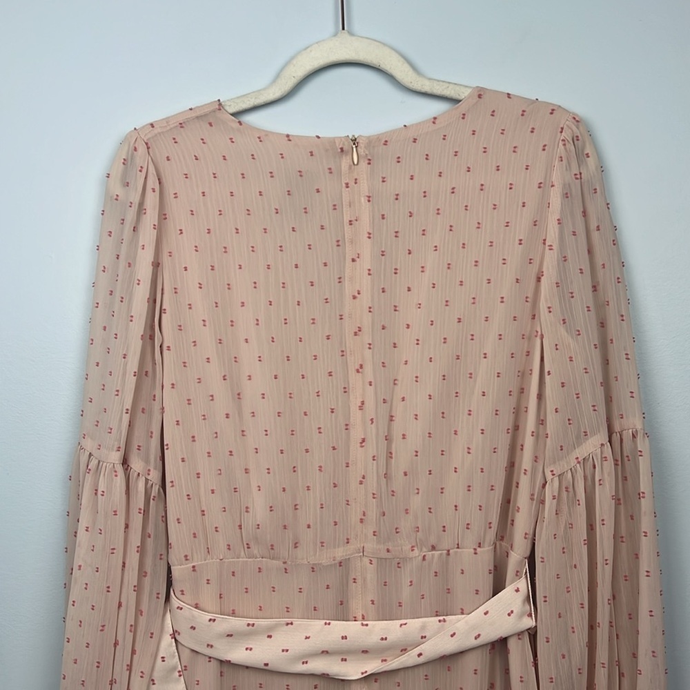 Taylor size 10 long sleeve tiered pink v neck belted maxi dress - Picture 10 of 10